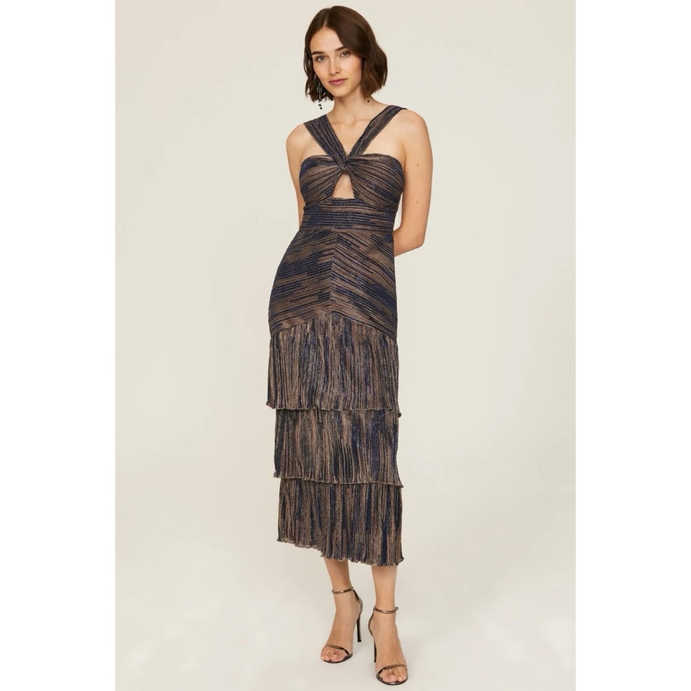 Saylor Hedi‎ Midi Dress Navy Blue Gold Tiered